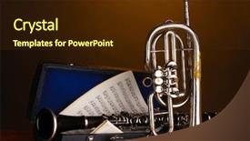  Presentation with clarinet - Slides enhanced with brass instrument - antique trumpet and clarinet background and a wine colored foreground