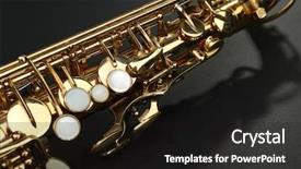  Presentation with golden - PPT theme with brass instrument - beautiful golden saxophone on black background and a black colored foreground