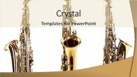  Presentation with white gold award - PPT layouts featuring brass instrument - golden saxophones isolated on white background and a lemonade colored foreground