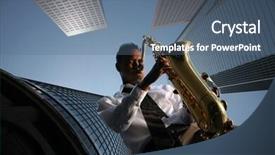  Presentation with music african american jazz musician - Theme enhanced with brass instrument - jazz musician plays his saxophone background and a ocean colored foreground