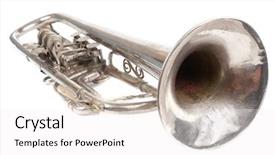  Presentation with trumpet - Cool new theme with brass instrument - old retro trumpet isolated backdrop and a white colored foreground