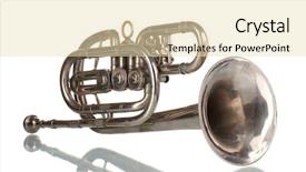  Presentation with trumpet - Cool new PPT theme with brass instrument - old trumpet isolated on white backdrop and a lemonade colored foreground