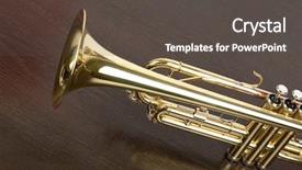  Presentation with instrument - Cool new presentation theme with brass instrument - trumpet closeup on brown wooden backdrop and a dark gray colored foreground