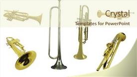  Presentation with instrument - Slide deck with brass instrument - trumpets under the white background background and a cream colored foreground