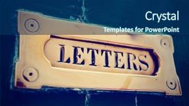  Presentation with old letter - Slides with brass letter box in old painted door close-up toned image background and a ocean colored foreground