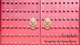  Presentation with chinese traditional - PPT layouts having brass-talisman-knockers-and-door background and a coral colored foreground