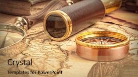 Presentation with map vintage - Slide set with brass telescope on antique map background and a coral colored foreground