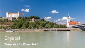  Presentation with danube - PPT theme featuring bratislava-castle-and-danube-river background and a gray colored foreground