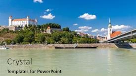 Presentation with danube - Audience pleasing PPT layouts consisting of bratislava-castle-and-danube-river backdrop and a mint green colored foreground
