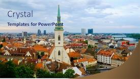  Presentation with cityscape - Colorful presentation theme enhanced with bratislava-slovakia-day-time-cityscape backdrop and a light blue colored foreground