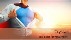  Presentation with success business - Colorful PPT layouts enhanced with brave - superhero businessman looking at city backdrop and a coral colored foreground