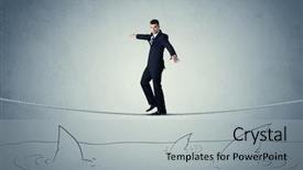  Presentation with shark fin - Colorful presentation design enhanced with brave businessman walking on tightrope backdrop and a light gray colored foreground
