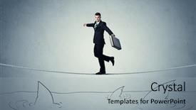  Presentation with shark fin - Beautiful PPT theme featuring brave businessman walking on tightrope backdrop and a light gray colored foreground