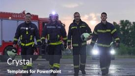  Presentation with fire insurance - Slides featuring brave-firefighters-team-walking background and a dark gray colored foreground