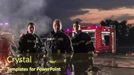  Presentation with fire insurance - Slide deck featuring brave-firefighters-team-walking background and a tawny brown colored foreground