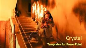  Presentation with firefighter - Slide set having brave-fireman-descends-stairs background and a tawny brown colored foreground