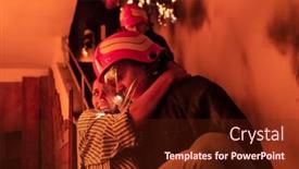  Presentation with building fire - Slide deck having brave-fireman-descends-stairs background and a tawny brown colored foreground
