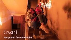  Presentation with building fire - Presentation design consisting of brave-fireman-descends-stairs background and a tawny brown colored foreground