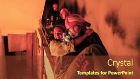  Presentation with building fire - Slide deck enhanced with brave-fireman-descends-stairs background and a tawny brown colored foreground