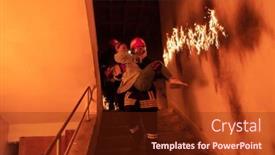  Presentation with building fire - Slide set with brave-fireman-descends-stairs background and a tawny brown colored foreground