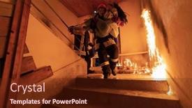  Presentation with building fire - Presentation theme having brave-fireman-descends-stairs background and a tawny brown colored foreground
