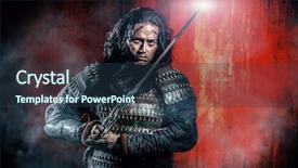  Presentation with armor - PPT theme consisting of bravery - ancient male warrior in armor background and a tawny brown colored foreground