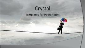  Presentation with balancing heart and brain - PPT theme having bravery - businessman with umbrella balancing background and a light gray colored foreground