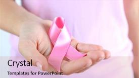  Presentation with pink ribbon hands - Colorful PPT theme enhanced with bravery - pink ribbon in woman's hands backdrop and a coral colored foreground