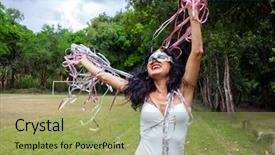  Presentation with brazil carnival - Amazing slide set having brazil clothing - woman dancing at brazilian carnival backdrop and a yellow colored foreground