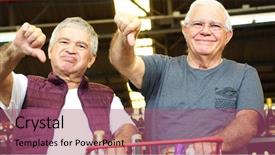  Presentation with friends - Slide deck enhanced with brazil economy - brazilian mature friends thumbs down background and a  colored foreground