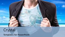  Presentation with people lost money fired businessman - Theme having brazil economy - businessman stretching suit with brazilian background and a light blue colored foreground