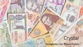  Presentation with banknotes - Cool new presentation design with brazil economy - variety of south american banknotes backdrop and a  colored foreground
