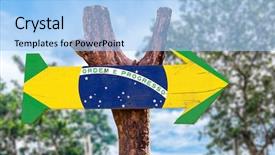  Presentation with tribal - Audience pleasing slide deck consisting of brazil flag wooden sign backdrop and a light blue colored foreground