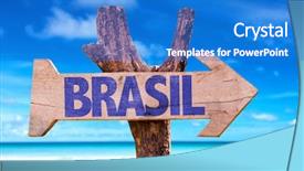  Presentation with brazil - Slide deck having brazil in portuguese wooden sign with beach background background and a cobalt blue colored foreground
