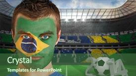  Presentation with football stadium - Audience pleasing slide set consisting of brazil national colours - composite image of serious young backdrop and a ocean colored foreground