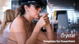  Presentation with beer bar pub tap counter - Amazing PPT layouts having brazil usa - woman drinking beer at pub backdrop and a tawny brown colored foreground