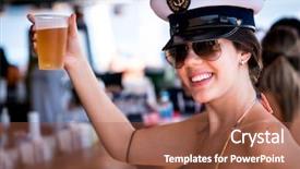  Presentation with beer bar pub tap counter - Slide deck consisting of brazil usa - woman drinking beer at pub background and a tawny brown colored foreground