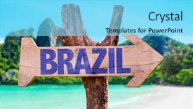  Presentation with brazil - Slide set consisting of brazil wooden sign with beach background background and a arctic colored foreground
