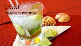  Presentation with sea shells - Presentation enhanced with brazilian caipirinha cocktail with limes background and a red colored foreground