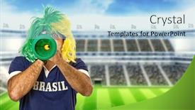  Presentation with stadium - Colorful theme enhanced with brazilian-fan-with-wig backdrop and a light blue colored foreground