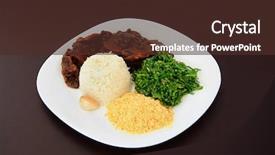  Presentation with brown leather - Presentation design with brazilian feijoada on a plate on brown leather background background and a tawny brown colored foreground