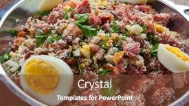  Presentation with food - Theme having brazilian-food-bean-tropeiro-tradicional background and a tawny brown colored foreground