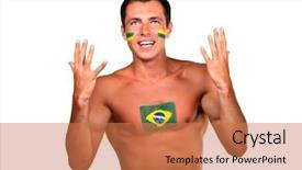  Presentation with flag football girls - PPT theme with brazilian football fan with flag background and a coral colored foreground