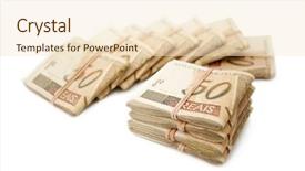  Presentation with on money - PPT layouts with brazilian money tied and piled background and a cream colored foreground
