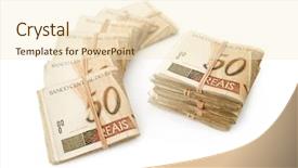 Presentation with money racker - Beautiful PPT layouts featuring brazilian money tied and piled backdrop and a cream colored foreground