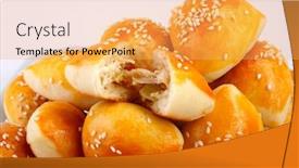  Presentation with snack - Beautiful presentation theme featuring brazilian-snack-arabic-esfiha backdrop and a yellow colored foreground