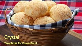  Presentation with snack - PPT theme featuring brazilian snack cheese bread pao background and a  colored foreground