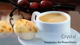  Presentation with coffee cup - Amazing PPT theme having brazilian-snack-cheese-bread-pao backdrop and a light blue colored foreground