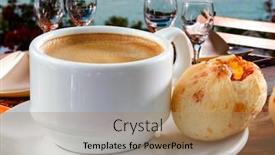  Presentation with coffee cup - Amazing slide set having brazilian-snack-cheese-bread-pao backdrop and a coral colored foreground