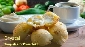 Presentation with snack - Presentation theme consisting of brazilian-snack-traditional-cheese-bread background and a tawny brown colored foreground